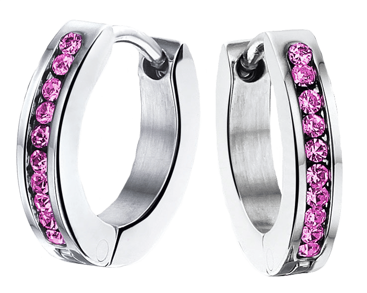 Gerecycleerd stainless steel kinderoorbellen fuchsia kristal