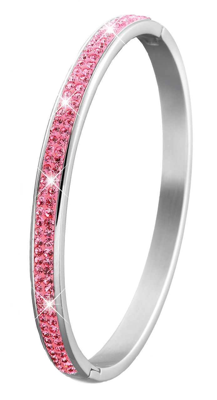 Gerecycleerd stainless steel kinderarmband roze kristal