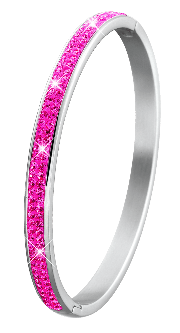 Gerecycleerd stainless steel kinderarmband fuchsia kristal