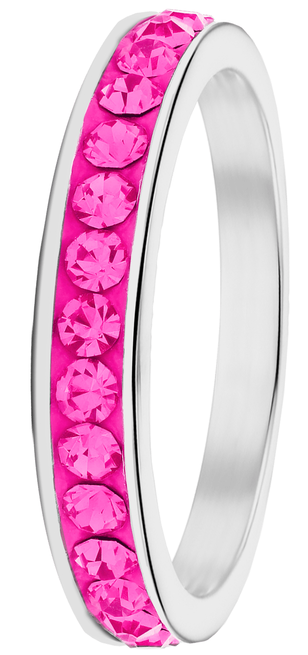 Gerecycleerd stalen kinderring roze kristal