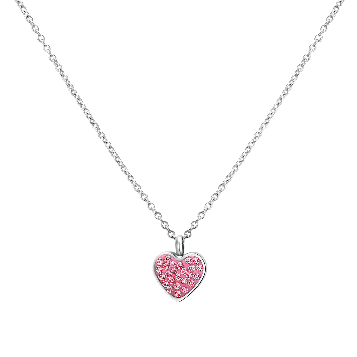Little Miss Fabulous gerecycled stalen kinderketting hart met light pink kristal