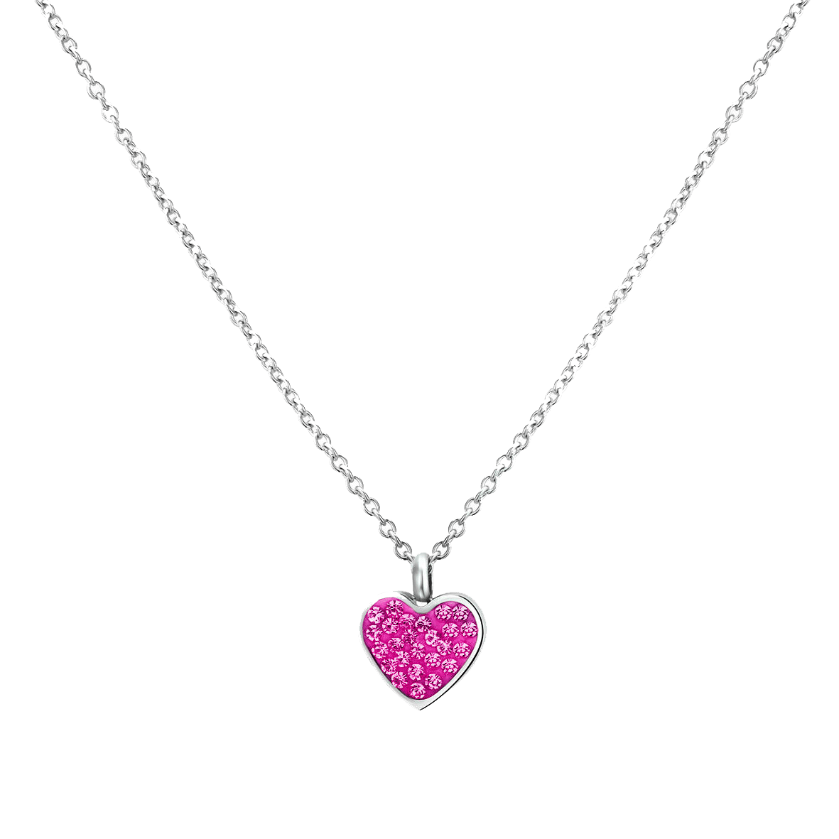 Gerecycleerd stainless steel kinderketting hart met fuchsia kristal
