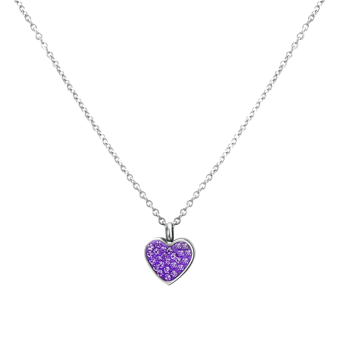 Gerecycled stainless steel kinderketting hart met amethyst kristal