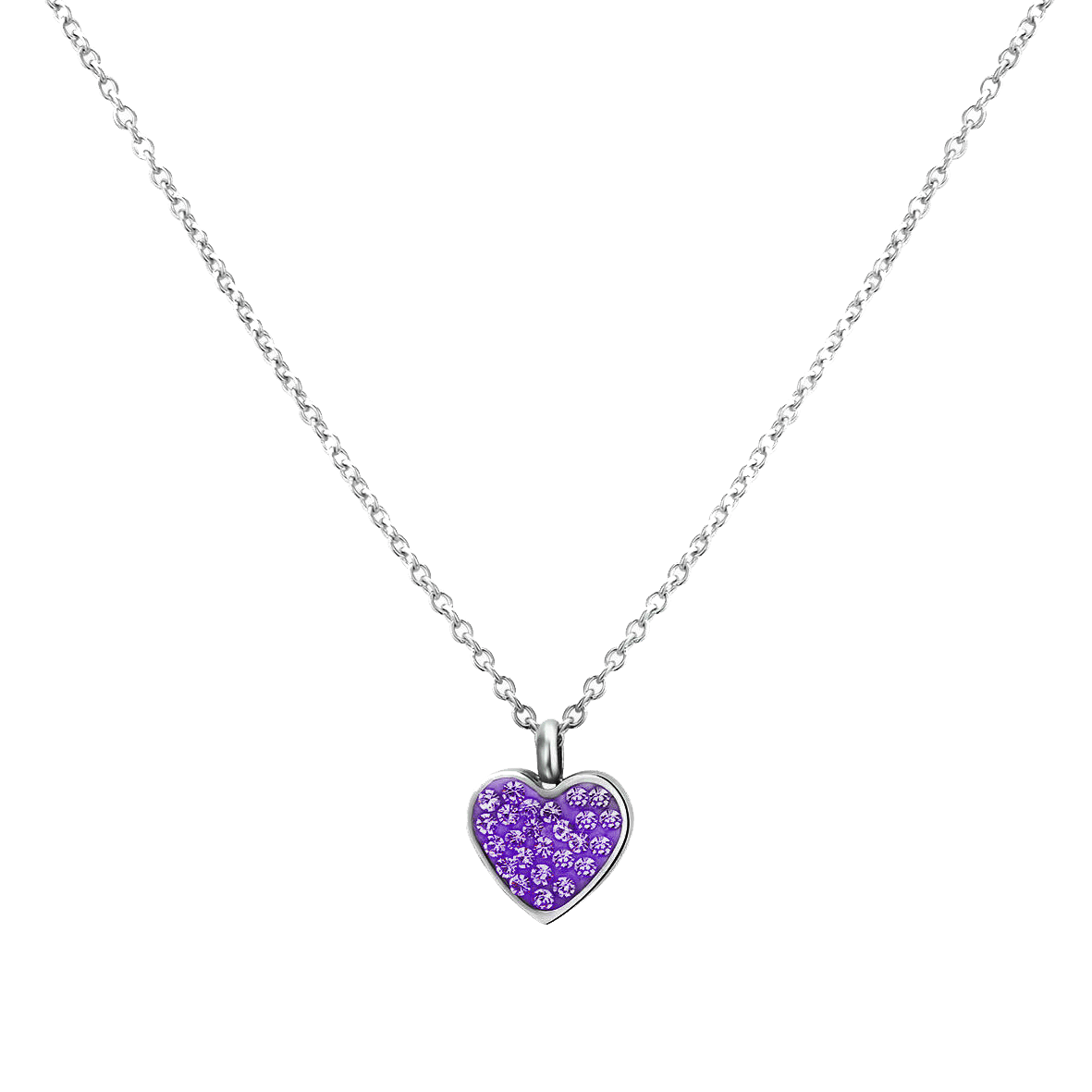 Kinderhalskette mit Herz aus Edelstahl mit Amethyst-Kristall