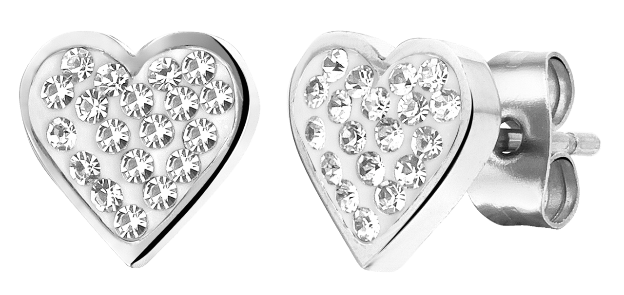 Gerecycled stainless steel kinderoorbellen hart met wit kristal