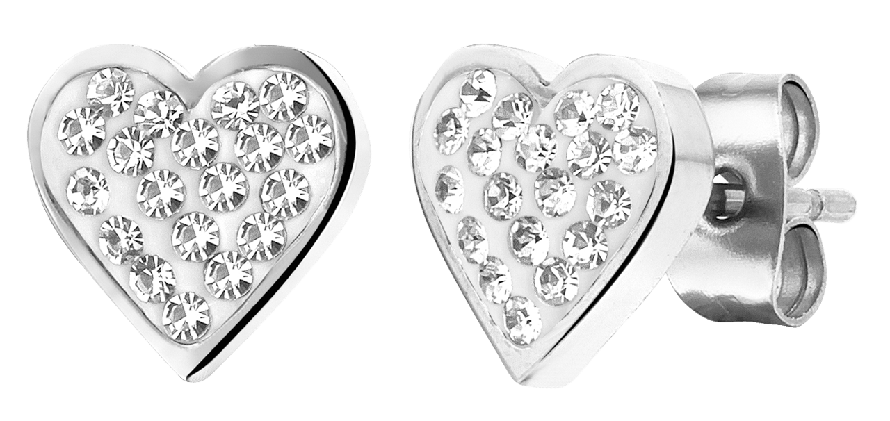 Gerecycleerd stalen kinderoorbellen hart met wit kristal