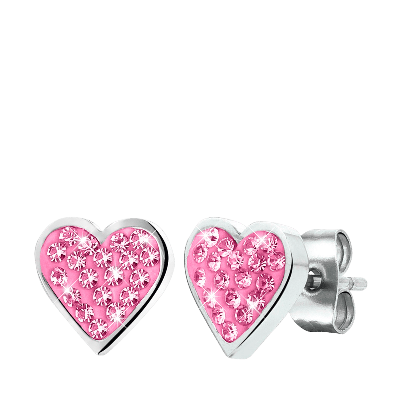 Gerecycleerd stalen kinderoorbellen hart met light pink kristal