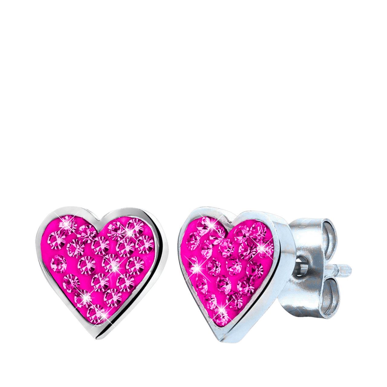 Gerecycleerd stainless steel kinderoorbellen hart met fuchsia kristal