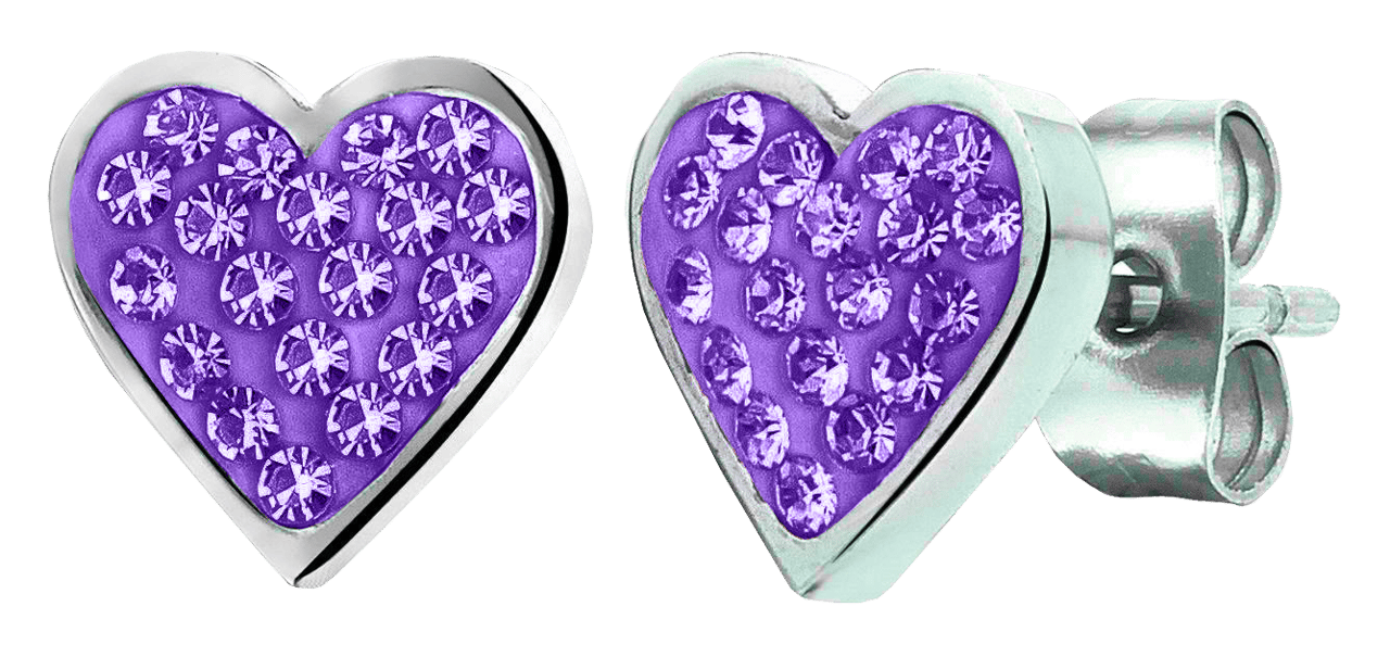 Kinderohrringe mit Herz aus Edelstahl mit Amethyst-Kristall