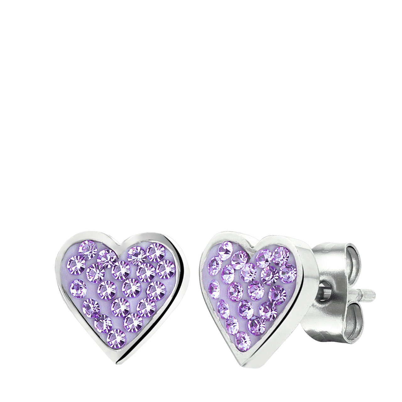 Gerecycled stainless steel kinderoorbellen hart met violet kristal