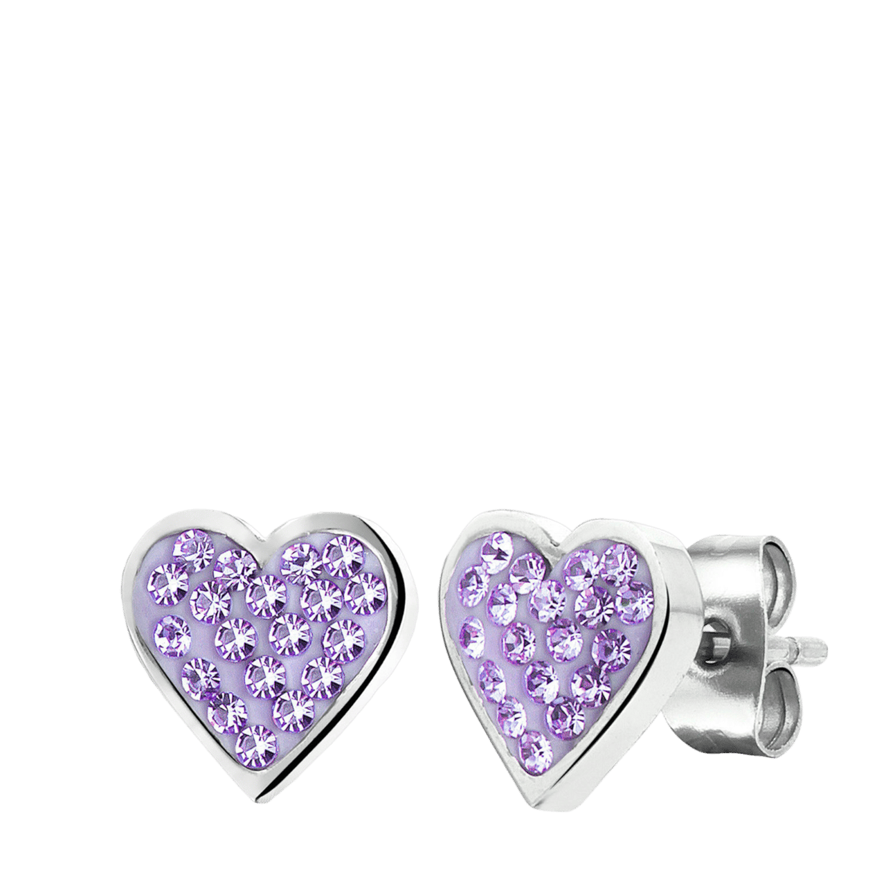 Gerecycled stalen kinderoorbellen hart met violet kristal