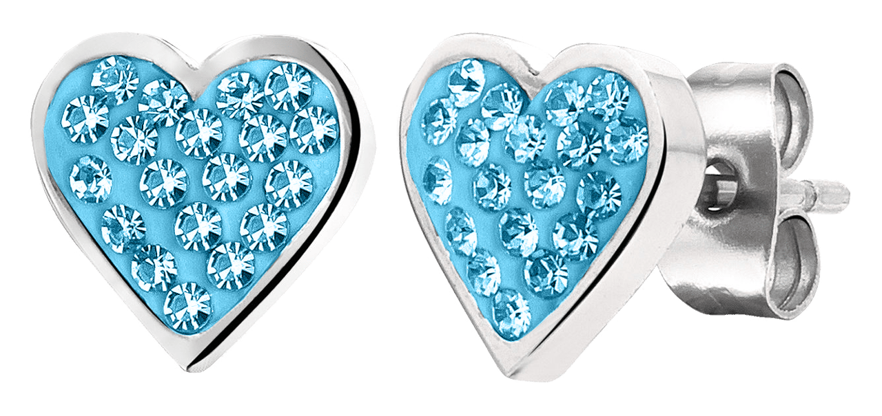 Gerecycleerd stainless steel kinderoorbellen hart aqua bohemica kristal