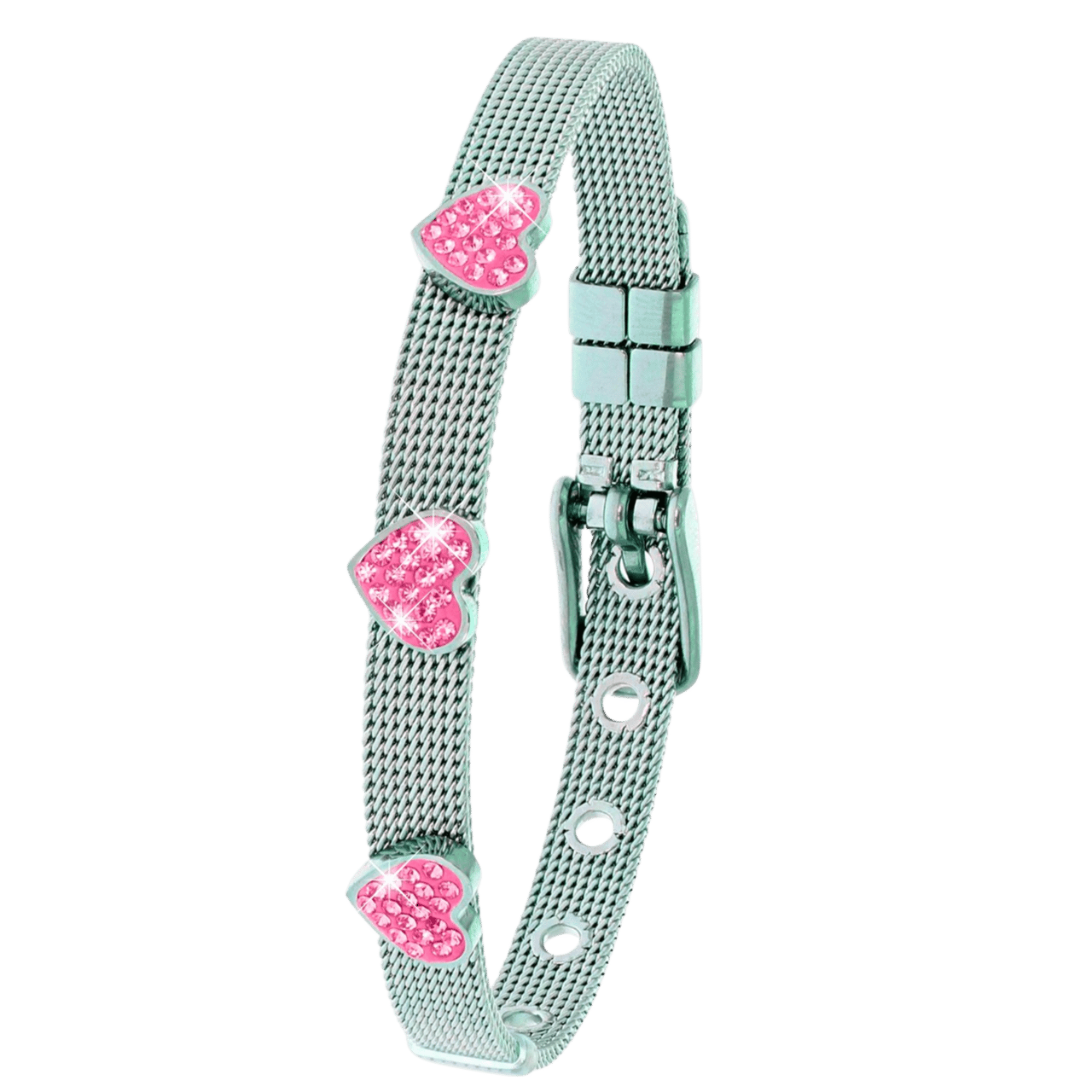 Gerecycleerd stainless steel kinderarmband hart met roze kristal