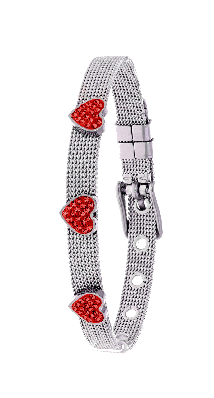 Gerecycleerd stalen kinderarmband hart met light siam kristal