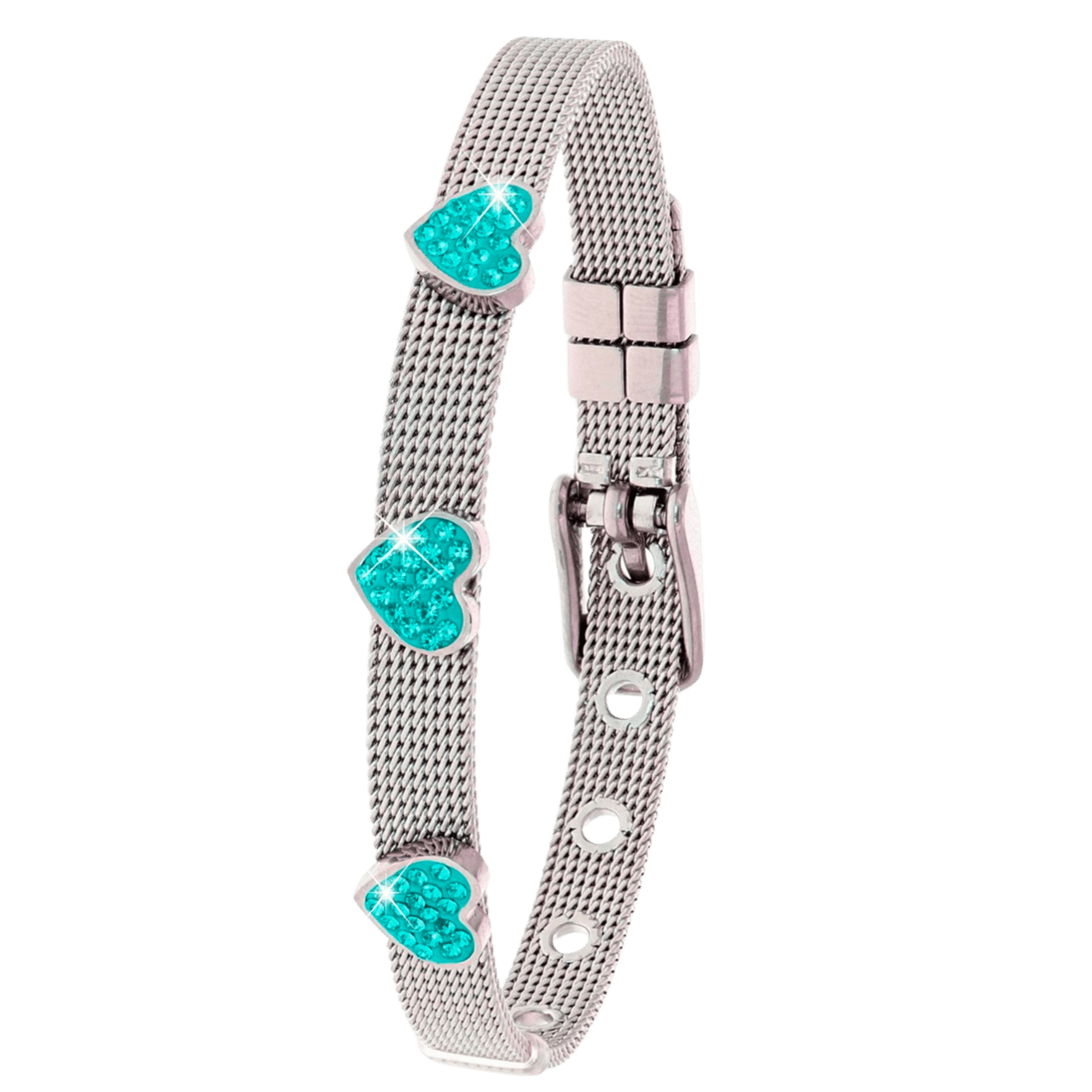 Gerecycleerd stainless steel kinderarmband hart met blue zircon kristal