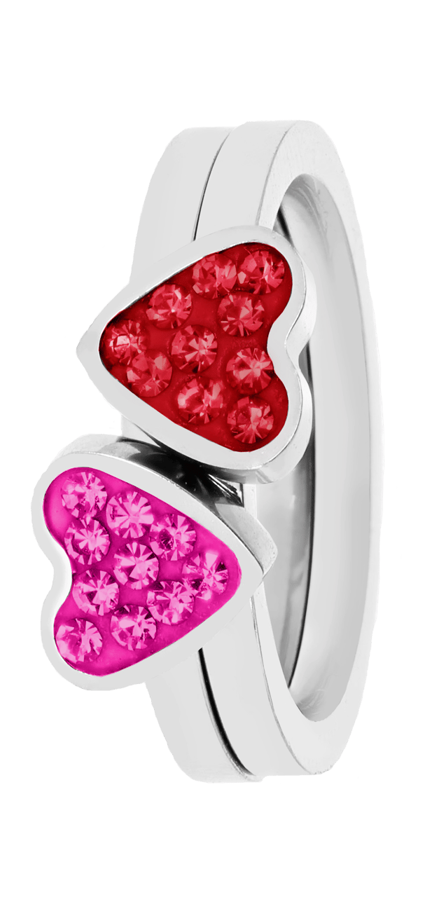 Gerecycleerd stainless steel kinderring 2in1 fuchsia/light siam kristal