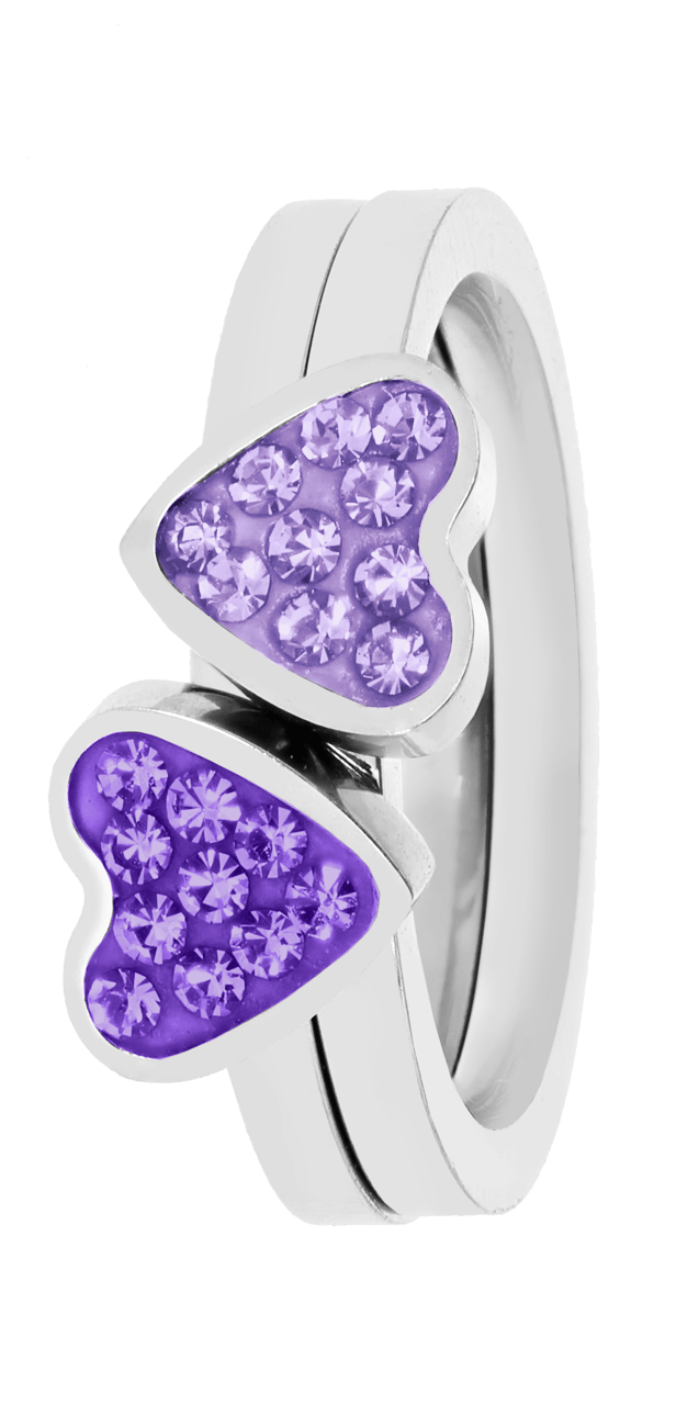 Gerecycled stainless steel kinderring 2in1 met amethyst/violet kristal