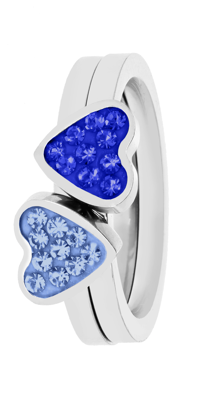 Gerecycleerd stainless steel kinderring 2in1 lightsapphire/sapph kristal