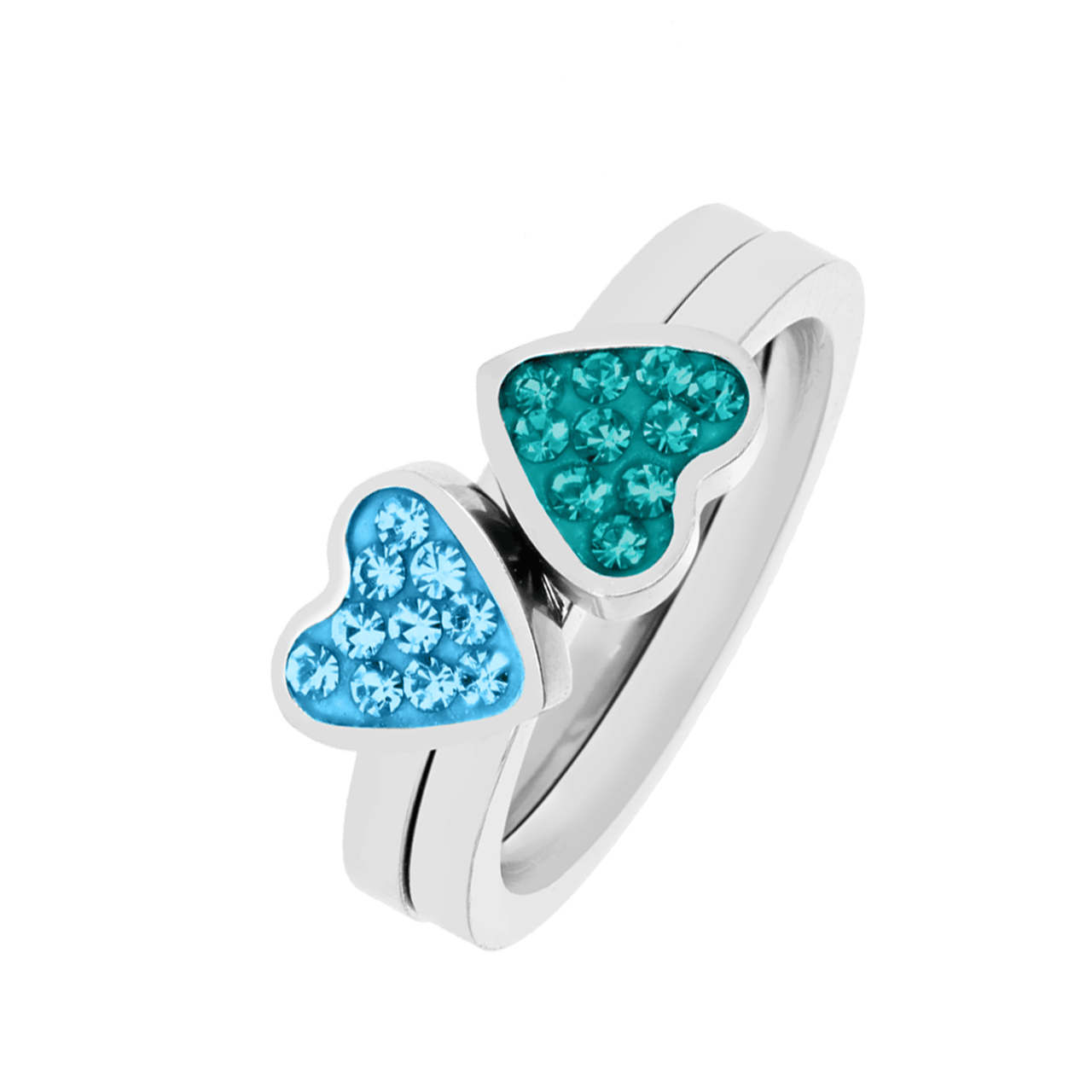 Gerecycleerd stainless steel kinderring 2in1 blue zircon/aqua kristal