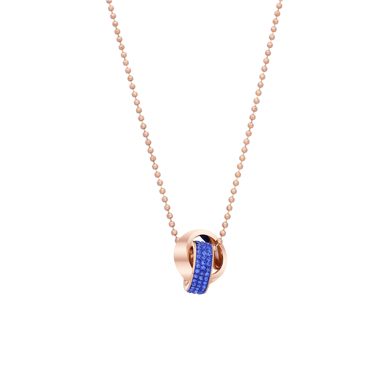 Stainless steel ketting roseplated sapphire kristal