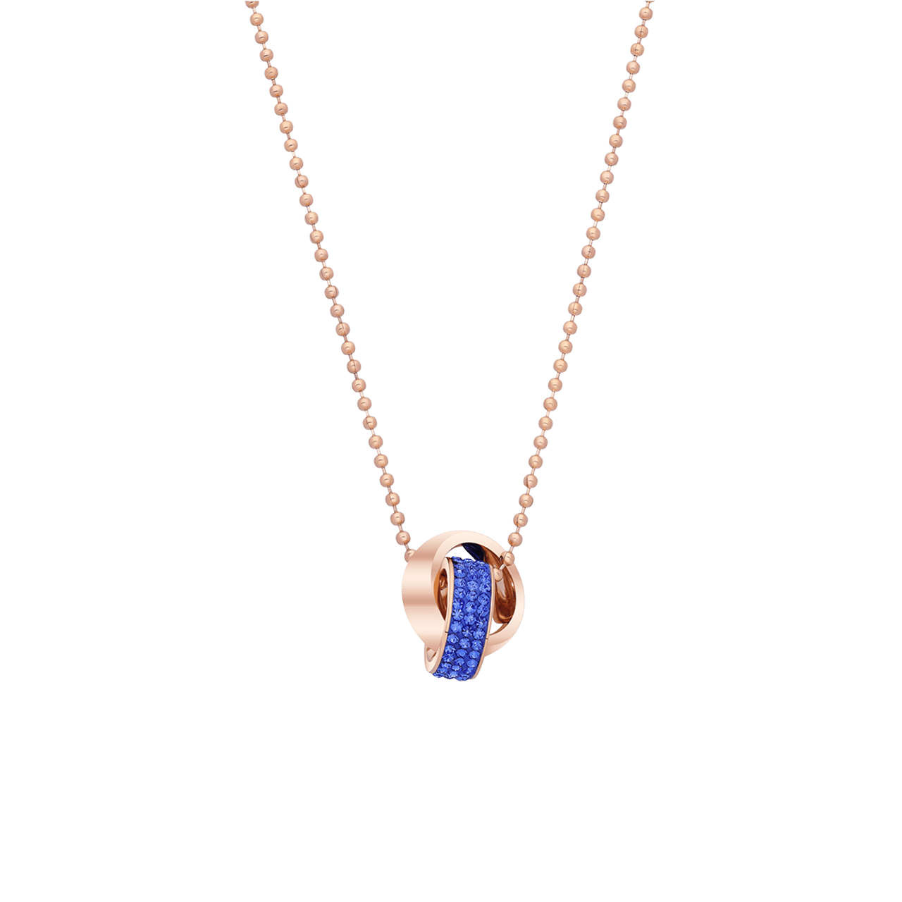 Stalen roséplated ketting met hanger met blauw kristal voor dames