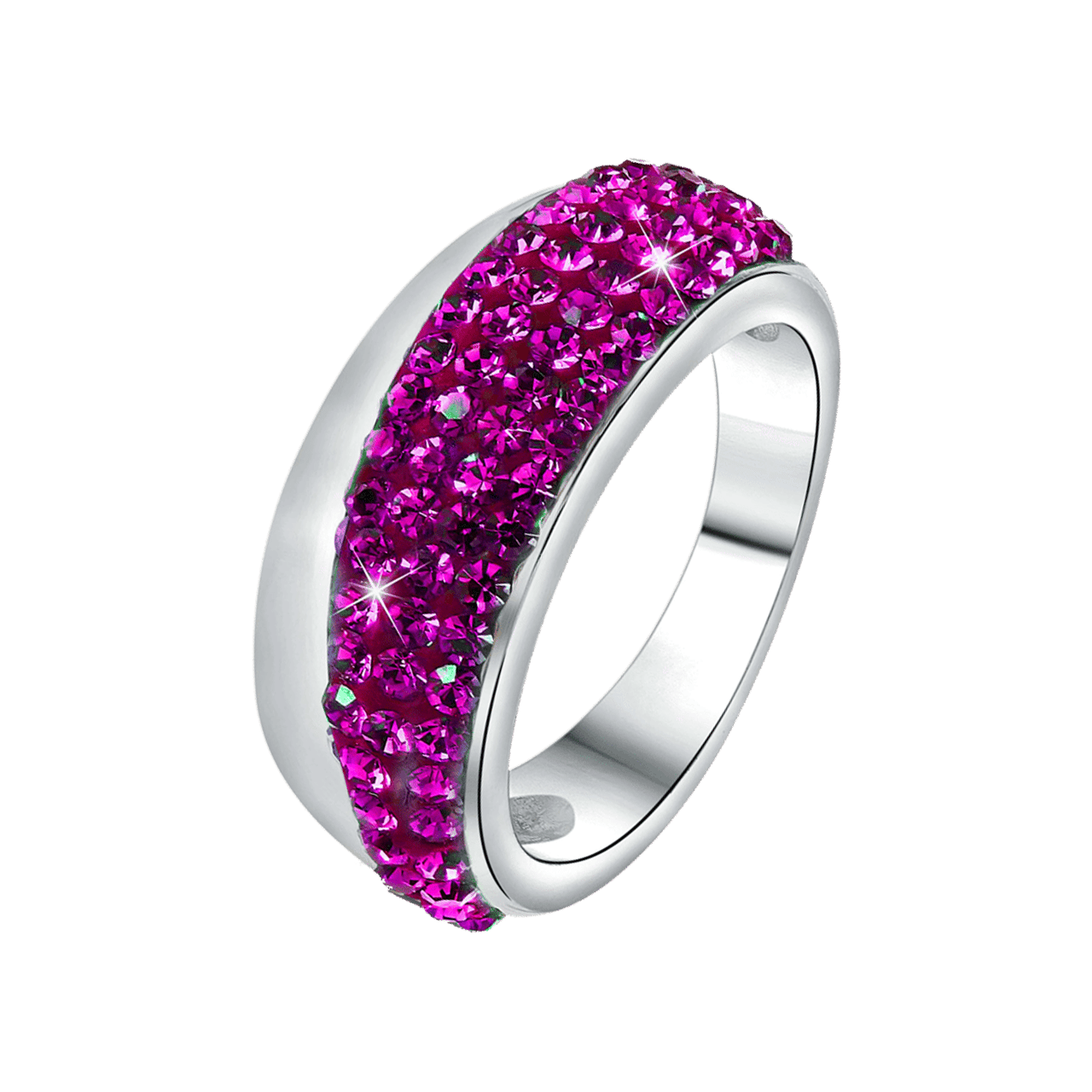 Gerecycleerd stainless steel ring fuchsia kristal