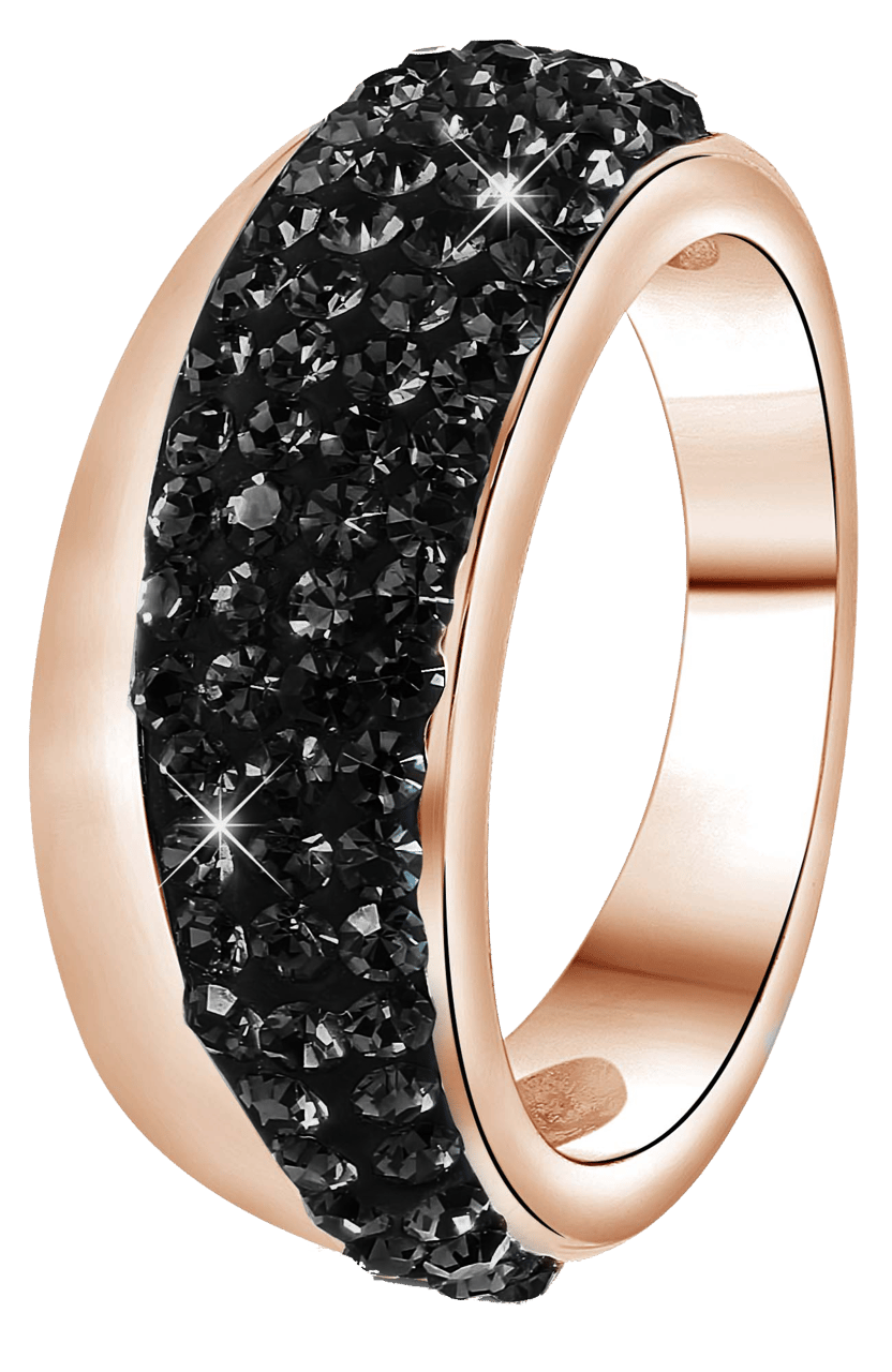 Gerecycleerd stainless steel ring roseplated jet kristal
