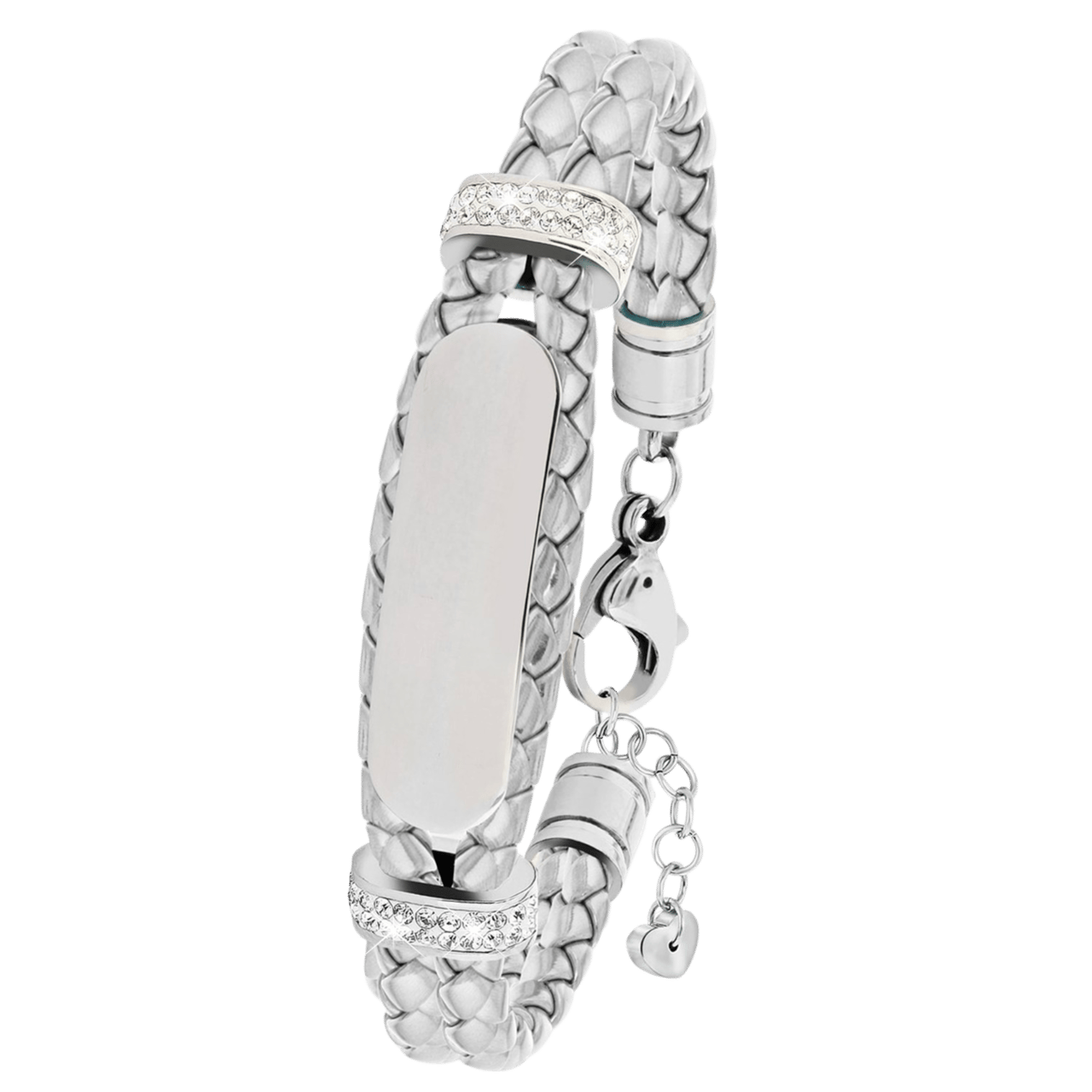 Gerecycleerd stainless steel kinderplaatarmband leer zilver met kristal