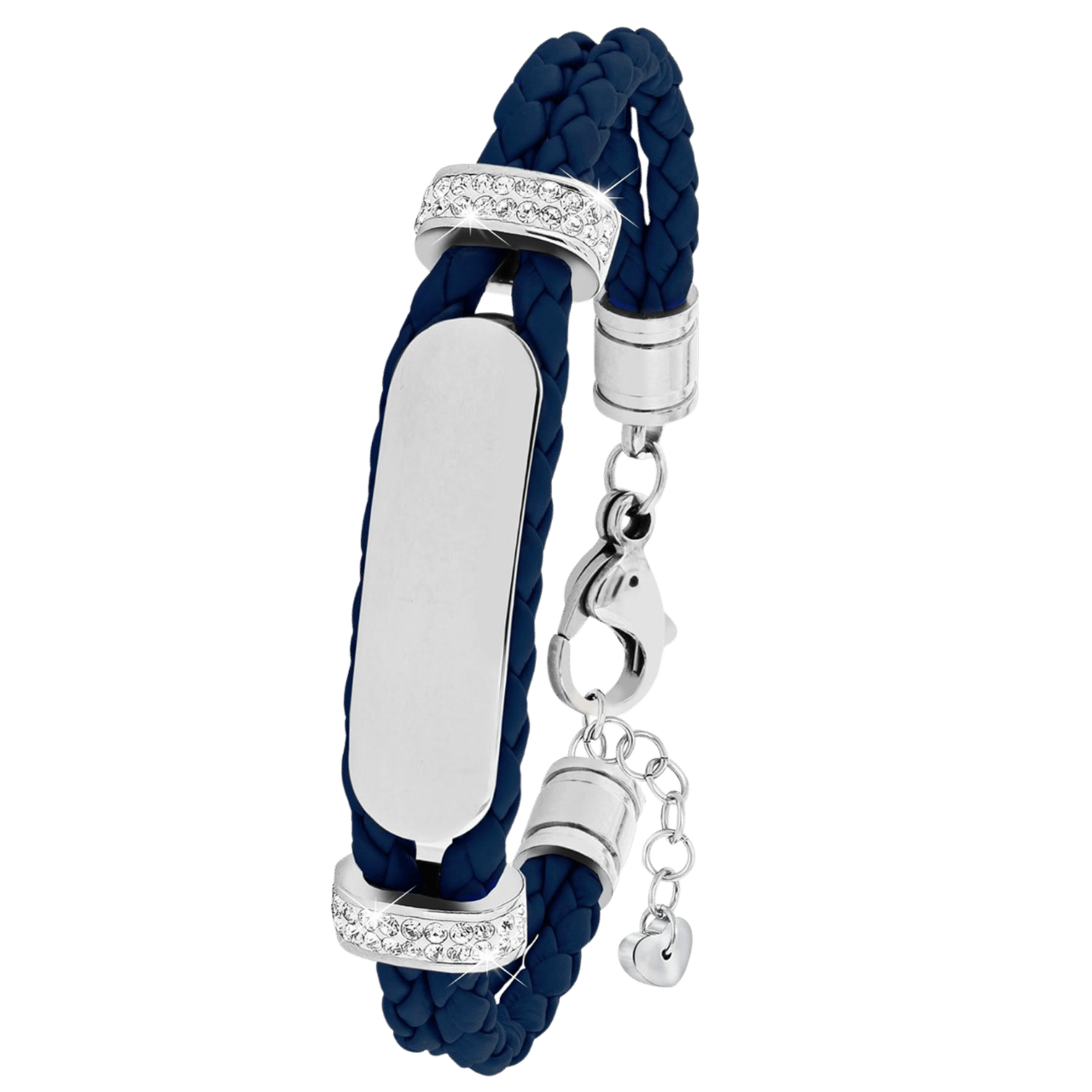 Gerecycleerd stainless steel kinderplaatarmband leer dark blue kristal