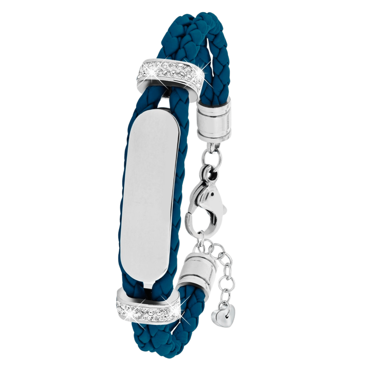 Gerecycleerd stainless steel kinderplaatarmband leer jeans blue kristal