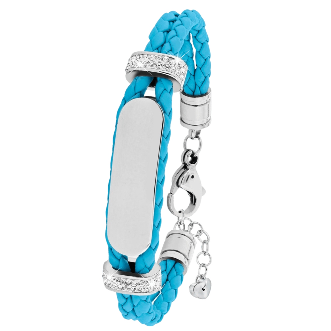 Gerecycleerd stalen kinderplaatarmband leer turquoise kristal