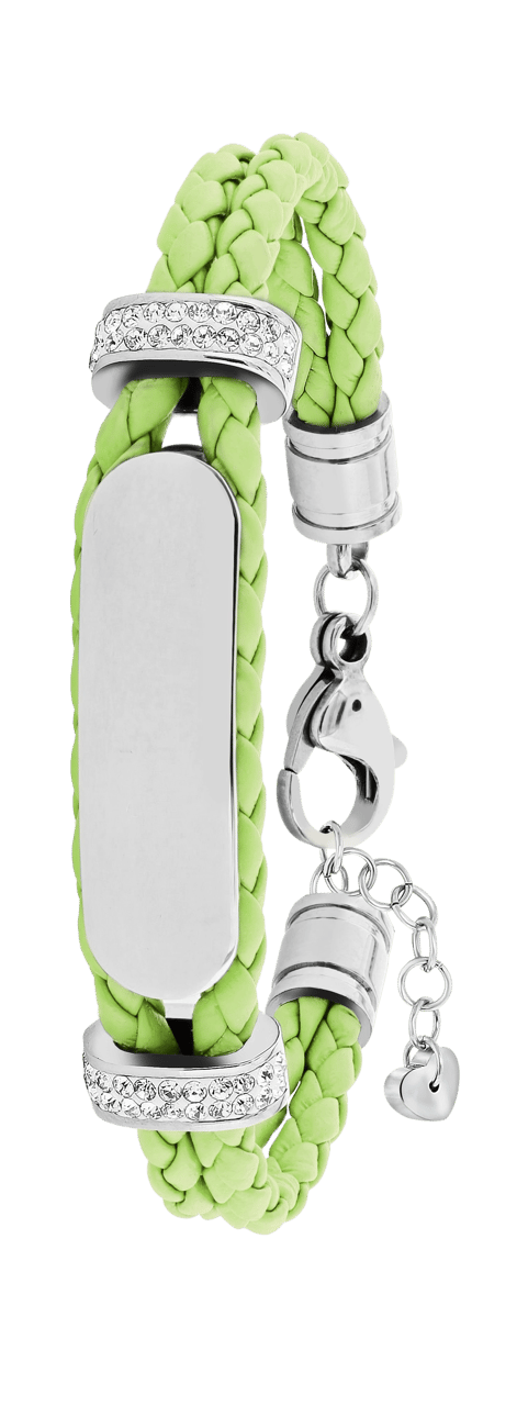 Gerecycled stalen kinderplaatarmband leer licht groen kristal