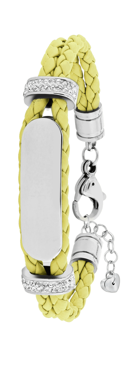 Gerecycleerd stainless steel kinderplaatarmband leer licht geel kristal