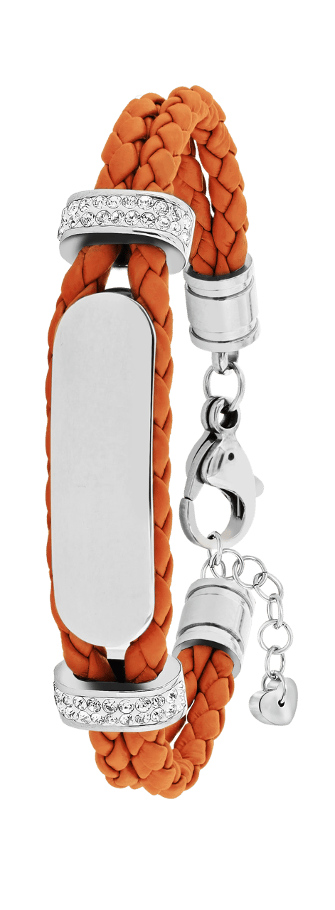 Edelstahl Spritzplatte Armband Leder hellorangefarbene Kristall