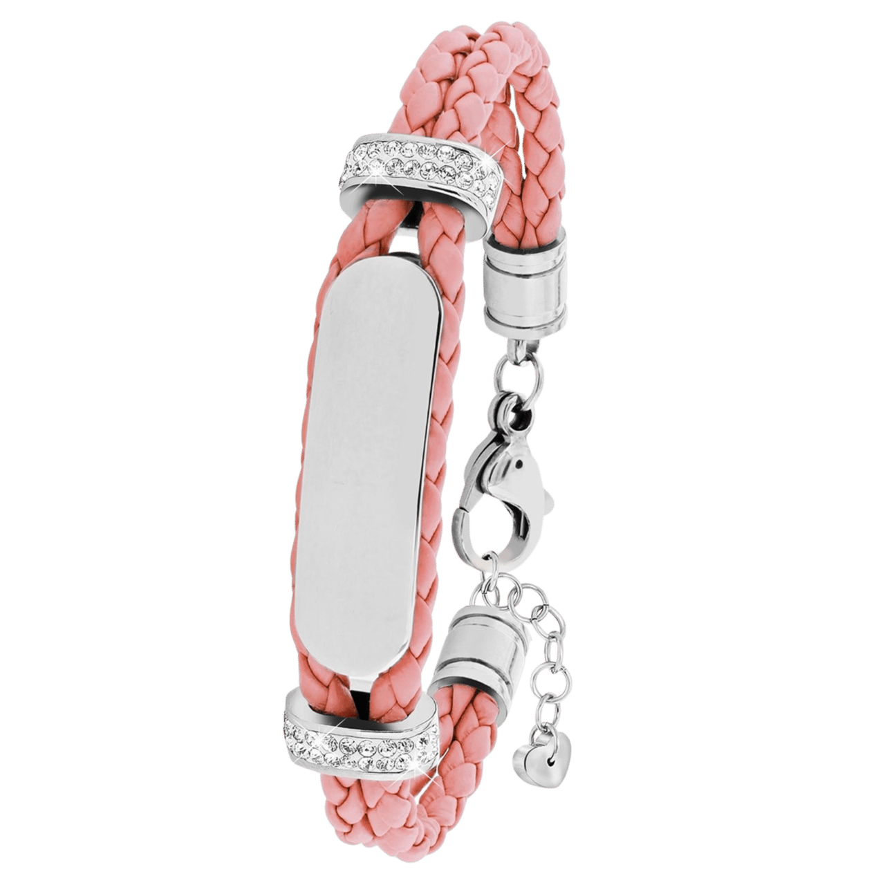 Gerecycled stalen kinderplaatarmband leer licht roze kristal