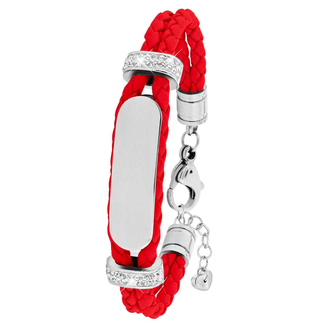Gerecycled stalen kinderplaatarmband leer rood met kristal
