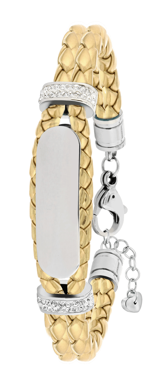 Gerecycleerd stainless steel plaatarmband leer goud met kristal