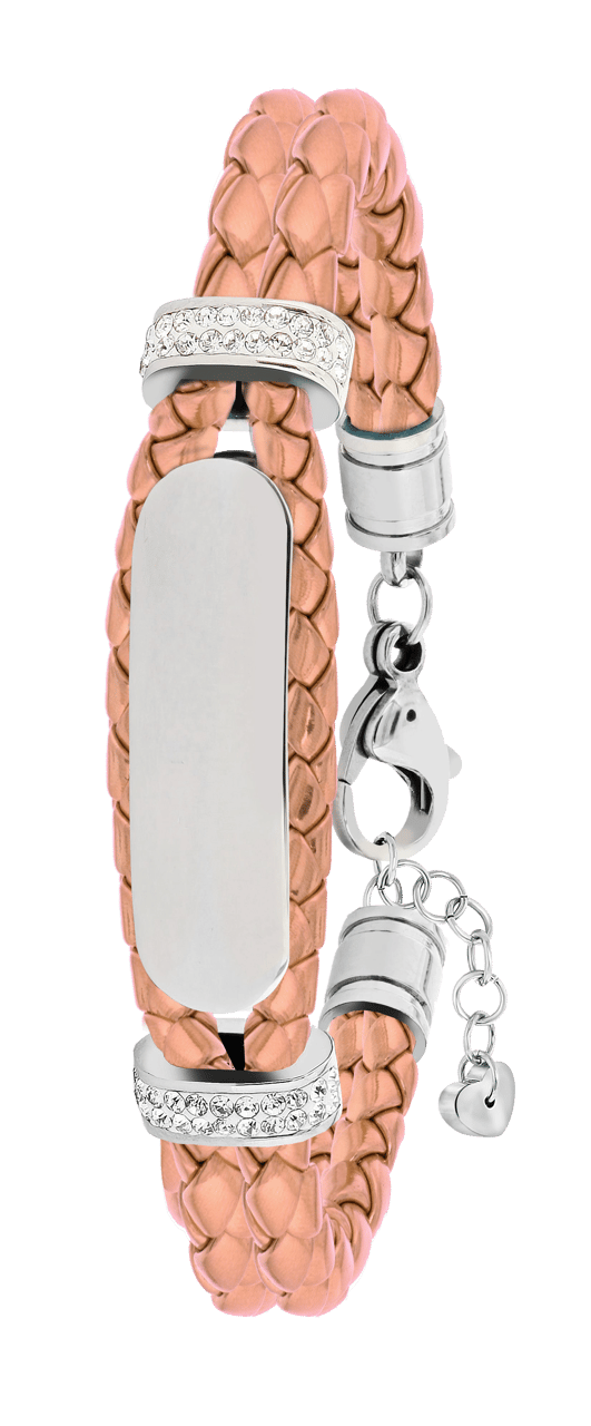 Gerecycleerd stalen plaatarmband leer rose met kristal