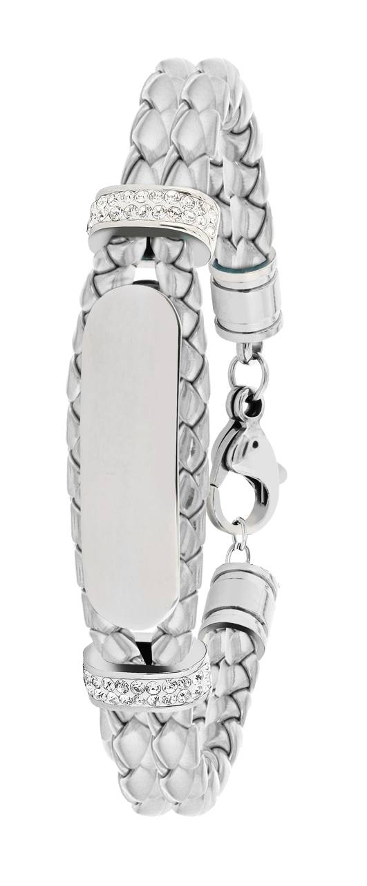 Gerecycleerd stainless steel plaatarmband leer zilver met kristal