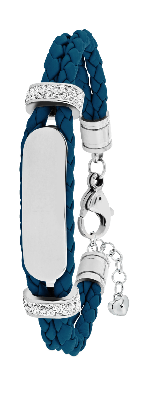 Gerecycleerd stainless steel plaatarmband leer jeans blue met kristal