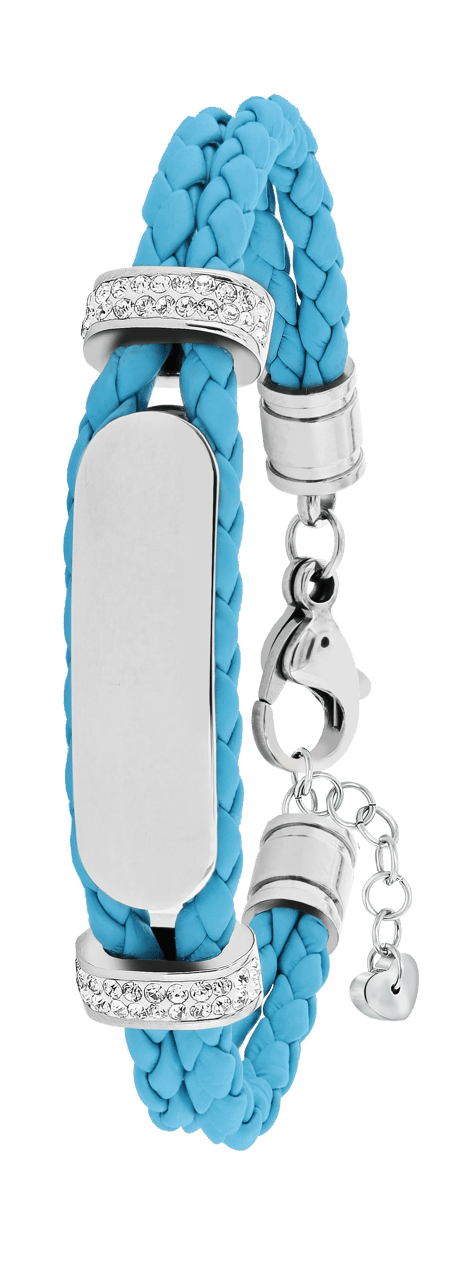 Gerecycled stalen plaatarmband leer turquoise met kristal
