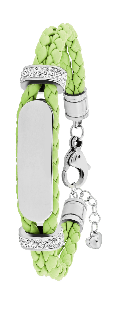 Gerecycled stalen plaatarmband leer licht groen met kristal