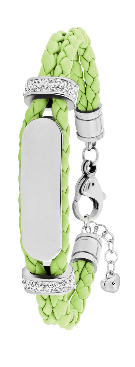 Gerecycleerd stainless steel plaatarmband leer licht groen met kristal
