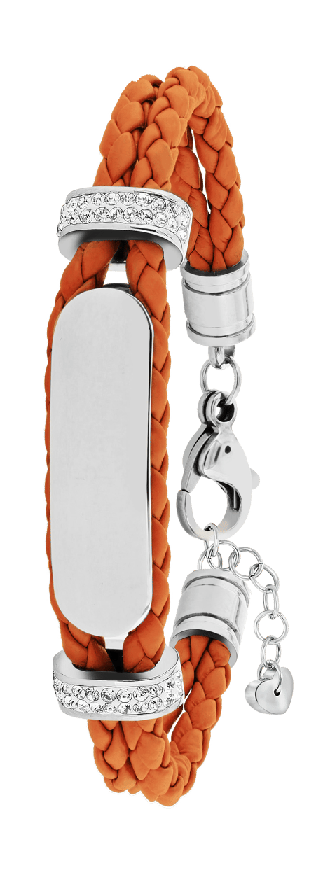 Gerecycleerd stainless steel plaatarmband leer lichtoranje met kristal