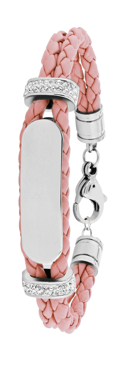 Gerecycleerd stainless steel plaatarmband leer licht roze met kristal