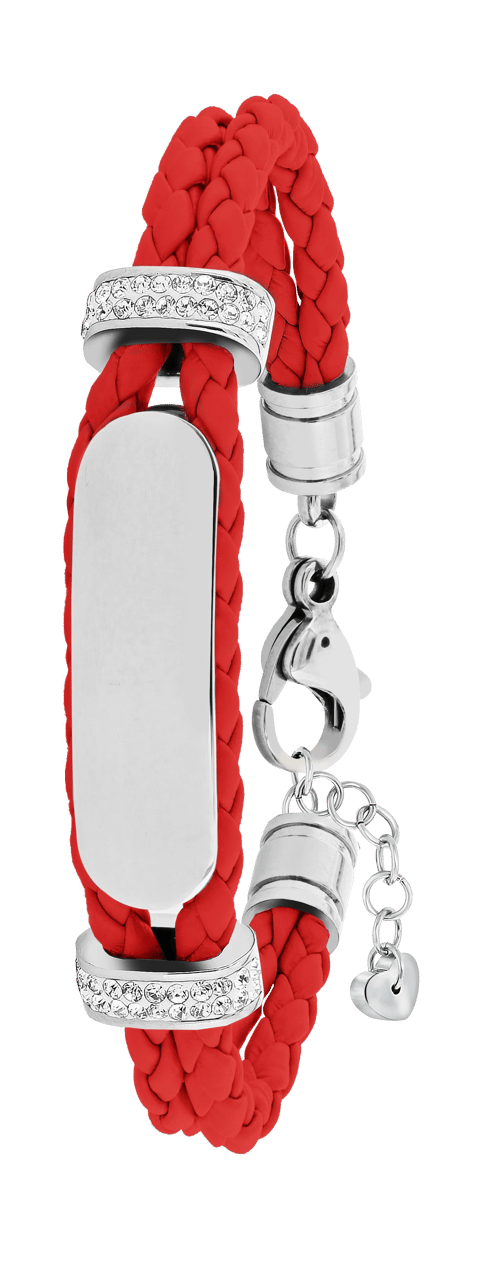 Gerecycleerd stainless steel plaatarmband leer rood met kristal