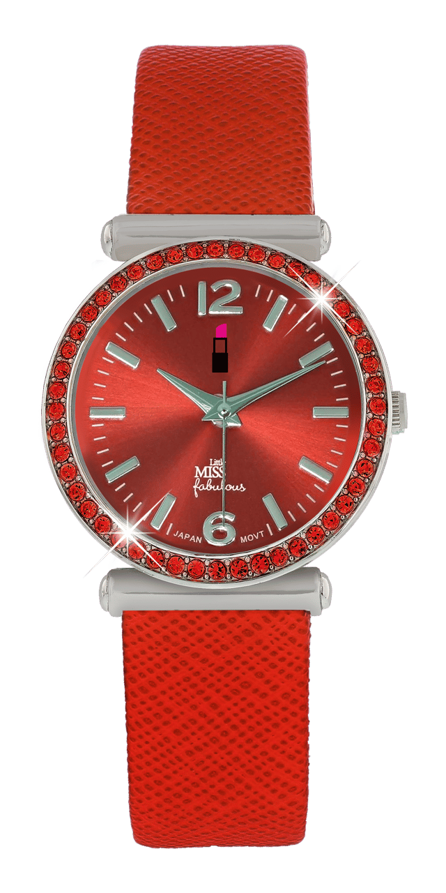 Little Miss Fabulous horloge met rode leren band