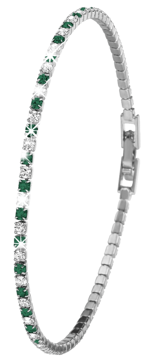 Versilbertes Armband mit Smaragd- und weißen Kristallen