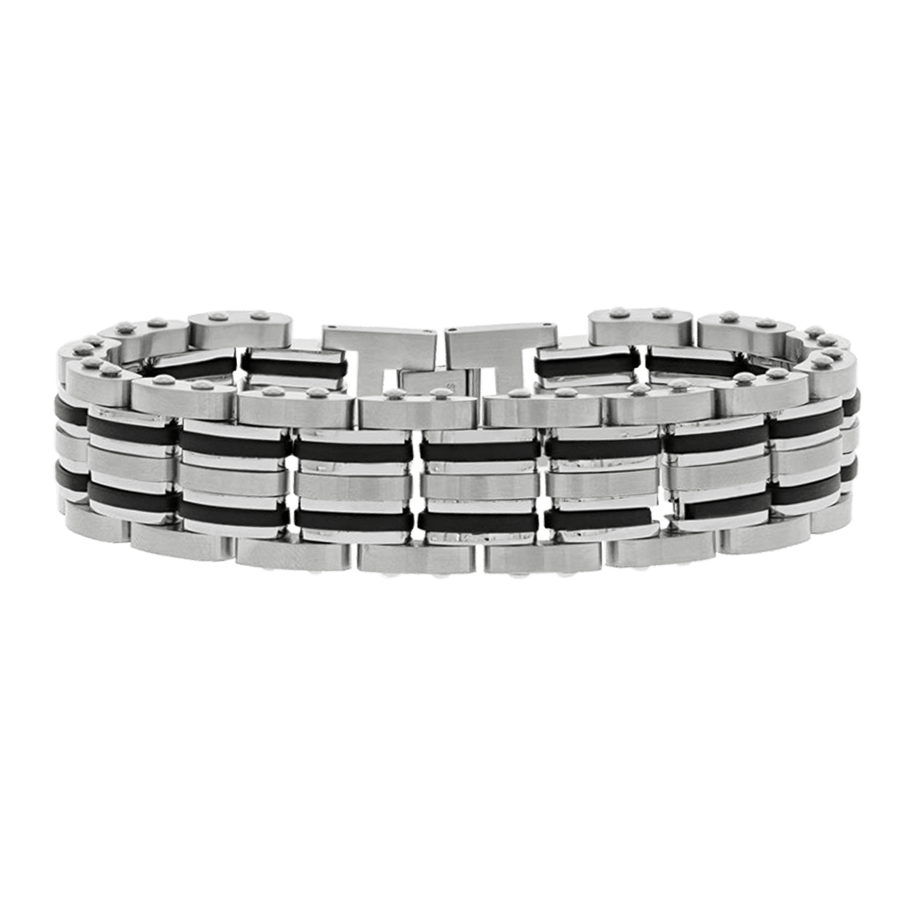 Gerecycled stainless steel armband mat/glans met zwarte accenten