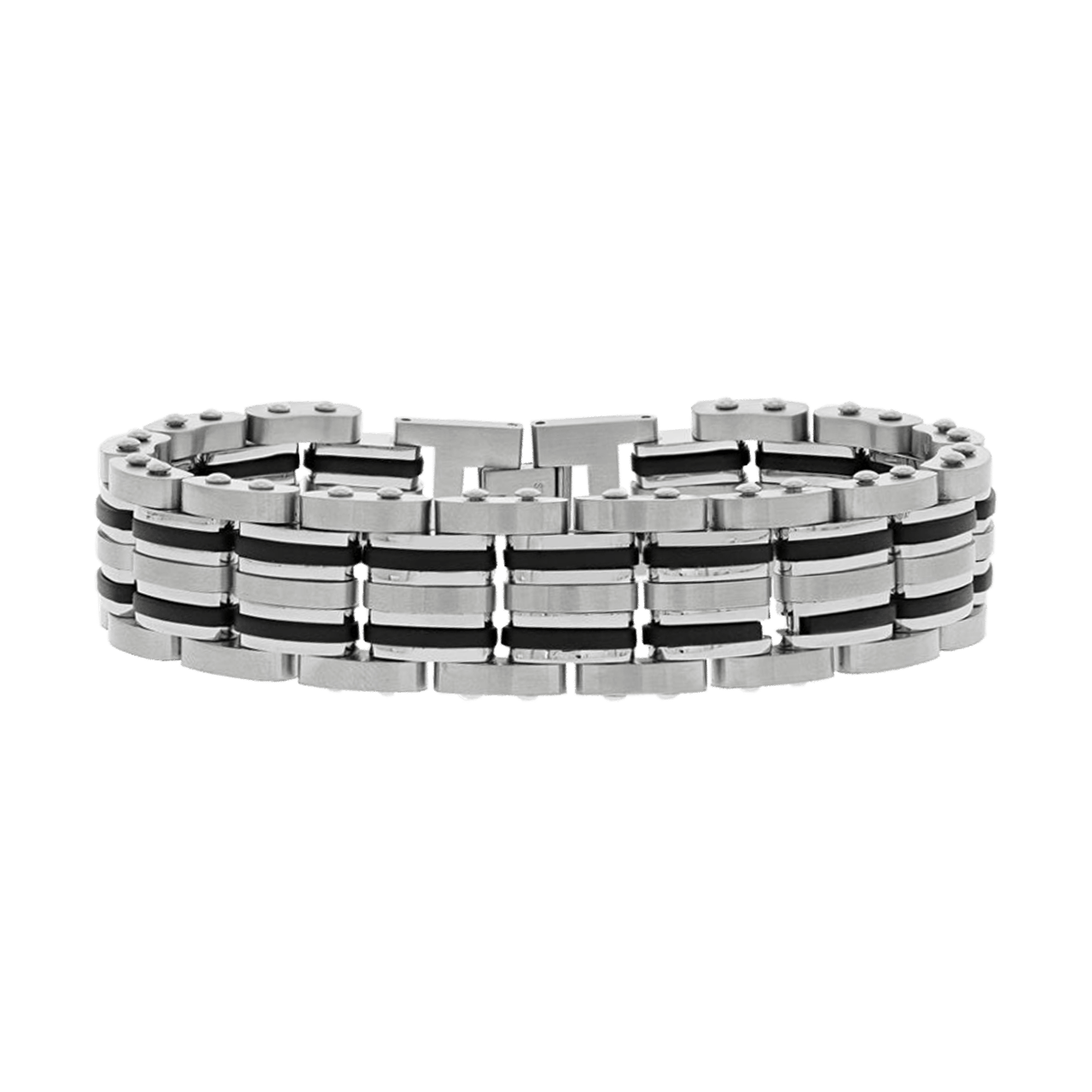 Gerecycleerd stalen armband mat/glans met zwarte accenten
